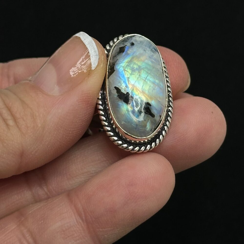 Rainbow Moonstone Ring